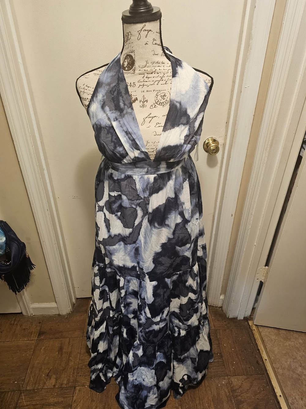 Halter Maxi Dress in Blue Tie-Dye